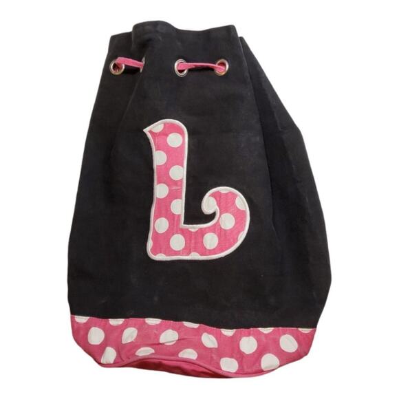 Canvas Backpack. Black/ Pink & White Polka Dot - Picture 2 of 9
